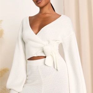 Lovely Daydream Ivory Knit Cropped Wrap Lounge Top